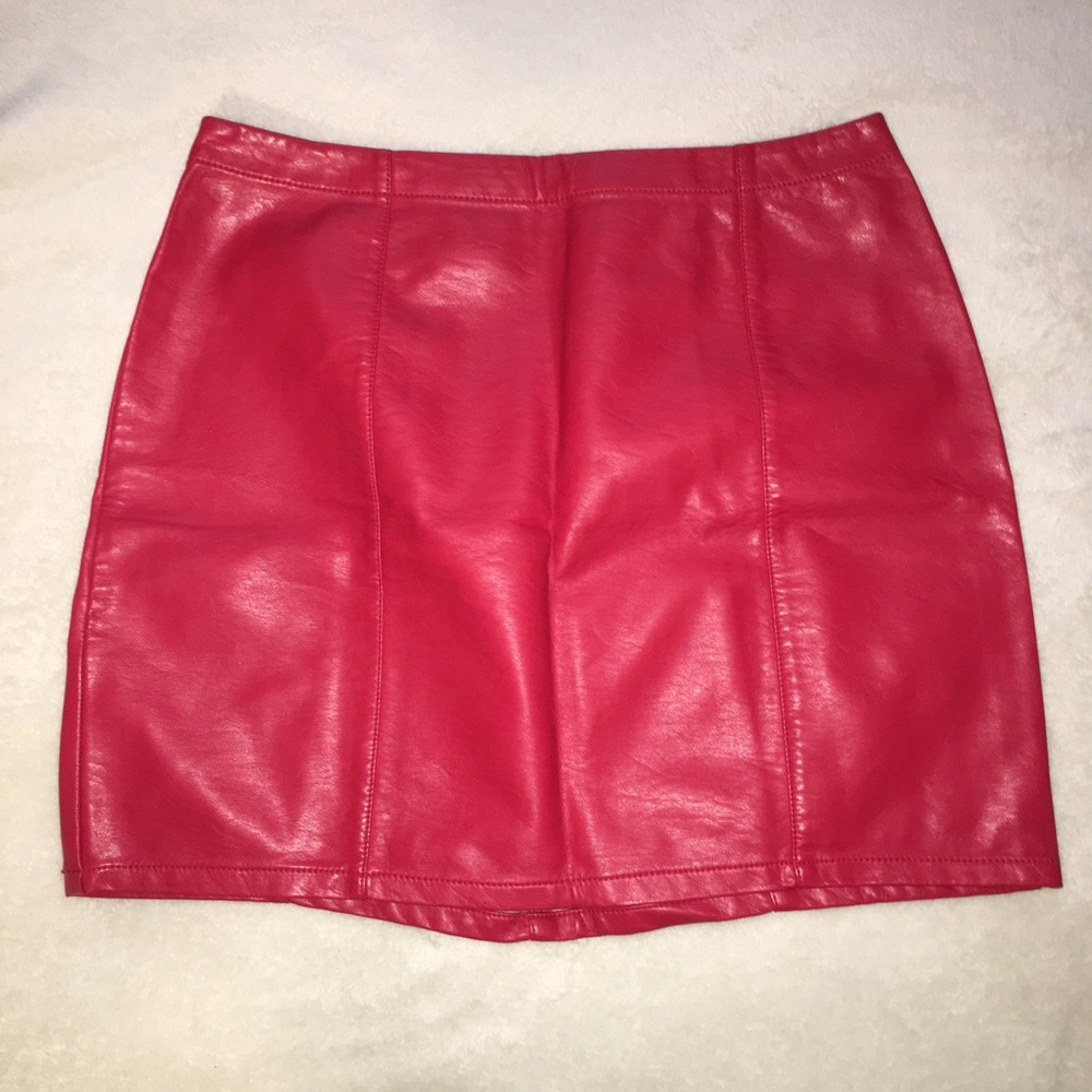 Faux Red Leather Skirt